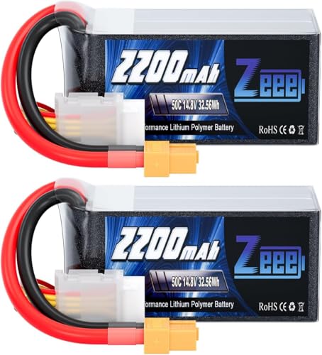 Zeee 4S Lipo 2200mAh 14,8V 50C RC Akku mit XT60 Stecker Batterie kurzepack für UAV Drones FPV Rennrad Quadcopters Flugzeug Hubschrauber RC Boot RC Auto (2 Stück) von Zeee