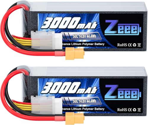 Zeee 4S Lipo 3000mAh 14,8V 50C RC Batterie mit XT60 Stecker für RC Auto Truck Flugzeug Heilikopter Boot RC Hobby (2 Stück) von Zeee