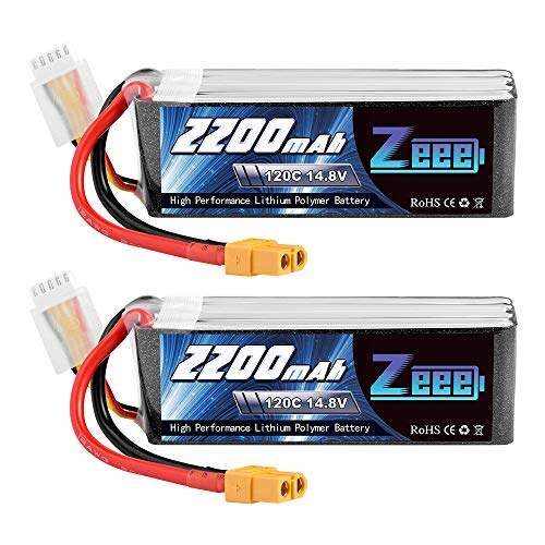 Zeee 4S Lipo Akku, RC Akku 14,8V 2200mAh 120C Lipo Batterien mit XT60 Stecker für UAV Drones FPV Rennrad Quadcopters Flugzeug Hubschrauber RC Boot RC Auto (2 Packungen) von Zeee