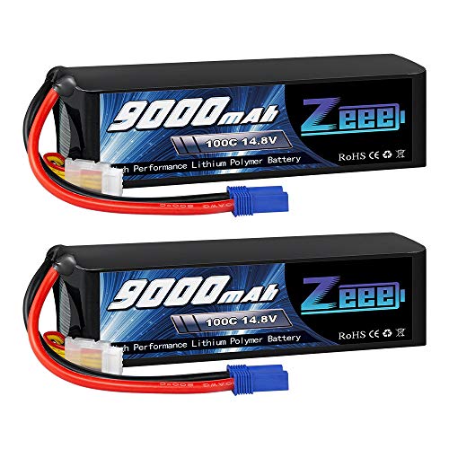 Zeee 4S Lipo Akku 14,8V 100C RC Akku 9000mAh mit EC5 Stecker für RC Car RC Truck RC Auto Boot LKW Truggy RC Hobby von Zeee