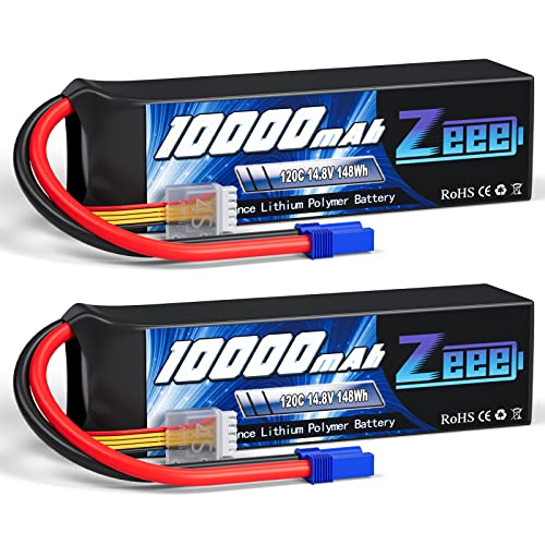 Zeee 4S Lipo Akku 14,8V 120C 10000mAh Batterie RC mit EC5 Stecker für RC Evader BX Auto Car Truck LKW Truggy RC Hobby (2 Packungen) von Zeee