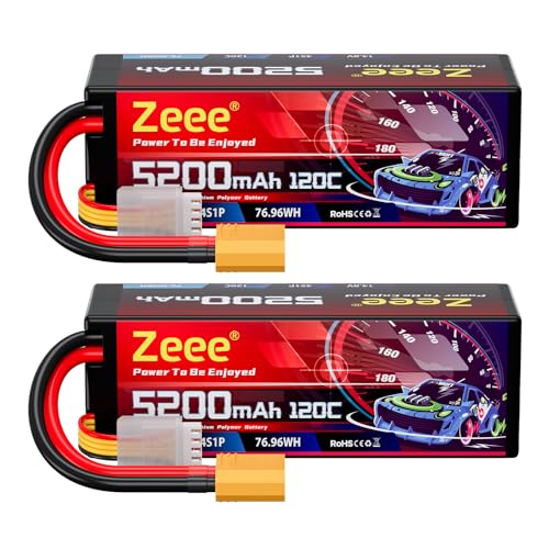 Zeee 4S Lipo Akku 14,8V 120C 5200mAh RC Akku Hardcase mit XT90 Stecker für RC-Auto, RC-Buggy, Truggy, Renn-Truck im Maßstab 1/10, RC-Boot, Renn-Hobbymodelle (2Pack) von Zeee