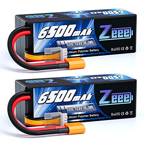 Zeee 4S Lipo Akku 14,8V 120C 6500mAh mit XT90 Stecker RC Akku Hardcase für RC Auto LKW Tank Buggy Truggy RC Racing Modelle (2 Packungen) von Zeee