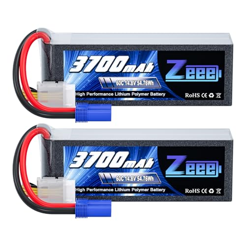 Zeee 4S Lipo Akku 14,8V 3700mAh 60C RC Lipo Batterien mit EC5 Stecker für UAV Drones FPV Rennrad Quadcopters Flugzeug Hubschrauber RC Boot RC Auto (2 Packungen) von Zeee