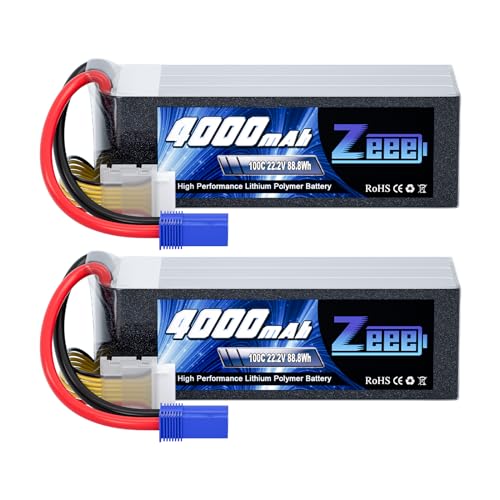 Zeee 6S Lipo Akku 4000mAh 22,2V 100C RC Batterie mit EC5 Stecker für RC Car RC Truck RC Auto Boot Helicopter LKW Truggy RC Hobby (2 Packungen) von Zeee