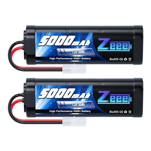 Zeee RC NiMH Akku 7,2V 5000mAh RC Auto RC LKW HPI Losi Kyosho Hobby für RC Cars Aeroplane Helicopter Boat (2 Packungen) von Zeee