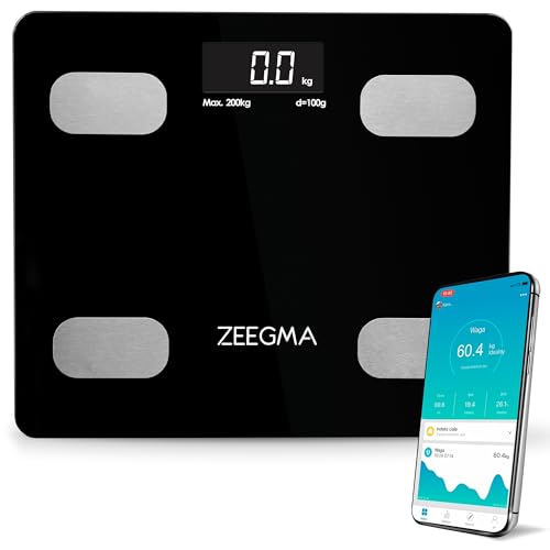 ZEEGMA Gewit Personenwaage Waage mit Körperfett, Personenwaage, Digital Analyse von bis zu 17 Körperparametern, präzise Messung, LCD, Gewichtsmessbereich bis zu 200 kg von Zeegma