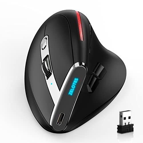 Zeerkeer 2.4G Wireless Ergonomische Maus,Kabellose Vertical Maus Wiederaufladbar Optische Mäuse 2400DPI 5 einstellbare DPI Stufen 8 Tasten, für Laptop, PC, Computer, Desktop, Notebook etc, Schwarz von Zeerkeer