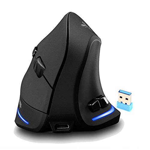 Zeerkeer Vertikale Maus 2.4G kabellose, ergonomische vertikale USB-Maus 1000/1600/2400 DPI, wiederaufladbare Maus 6 Tasten mit kundenspezifischer Software für Laptop, Desktop, PC von Zeerkeer