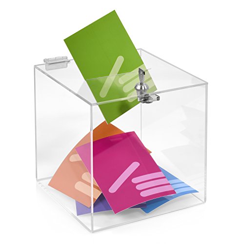 Losbox/Aktionsbox 200x200x200mm mit Schloß, aus transparentem Acrylglas/Spendenbox/Einwurfbox/Gewinnspielbox/Wahlurne/Acryl/abschließbar - Zeigis® von Zeigis