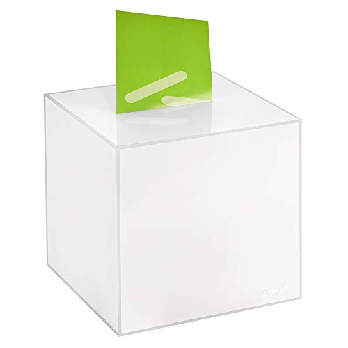 Losbox/Aktionsbox 200x200x200mm opal, aus Acrylglas/Spendenbox/Einwurfbox/Gewinnspielbox/Wahlurne/Acryl/Opal/milchig/undurchsichtig/Milchglas - Zeigis® von Zeigis