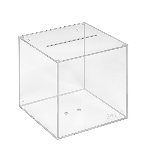 Losbox aus Acrylglas in 150x150x150mm - Zeigis® / Spendenbox/Aktionsbox/Gewinnspielbox/transparent/durchsichtig/Acryl/Plexiglas® von Zeigis