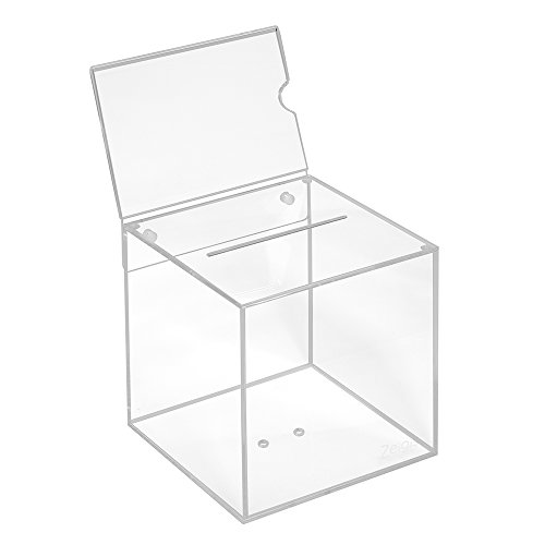 Losbox aus Acrylglas in 150x150x150mm mit Topschild DIN A6 Quer - Zeigis® / Spendenbox/Aktionsbox/Gewinnspielbox/transparent/durchsichtig/Acryl/Plexiglas® von Zeigis