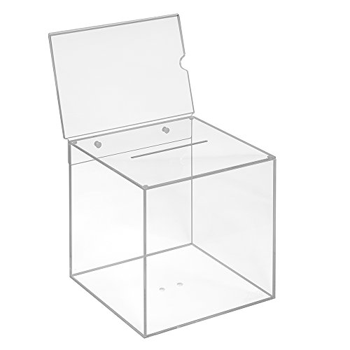 Losbox aus Acrylglas in 200x200x200mm mit Topschild DIN A5 Quer - Zeigis® / Spendenbox/Aktionsbox/Gewinnspielbox/transparent/durchsichtig/Acryl/Plexiglas® von Zeigis