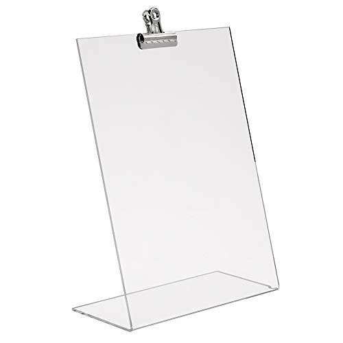 Tischaufsteller DIN A4 Hoch aus Acrylglas in L-Form mit Metallklammer - Zeigis®, verschiedene Formate/Werbeaufsteller/Infoständer/Preisschildhalter von Zeigis