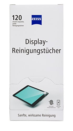 ZEISS Display-Reinigungstücher alkoholfrei 120 Stück zur sicheren & effektiven Reinigung optischer Flächen - jedes Tuch einzeln verpackt - ideal für unterwegs oder auf Reisen von Zeiss