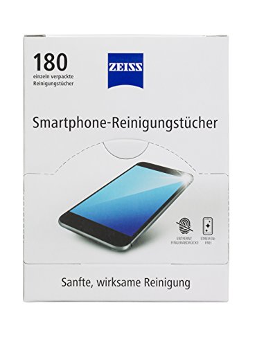 ZEISS Smartphone-Reinigungstücher alkoholfrei 180 Stück zur sicheren & effektiven Reinigung optischer Flächen - jedes Tuch einzeln verpackt - ideal für unterwegs oder auf Reisen von Zeiss