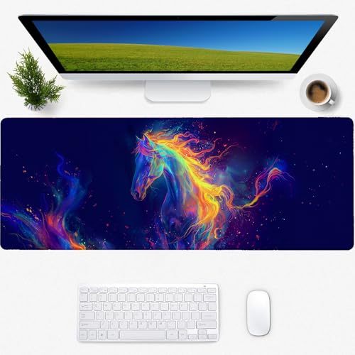 Neon Horse Gaming-Mauspad, Schreibtischmatte, rutschfeste Gummiunterseite, coole ästhetische Mauspads für Computer, Laptop, Tastatur, Büro, Schule, Zuhause, Desktop-Zubehör, Dekoration, 80 x 30 cm Neon Horse Gaming-Mauspad, Schreibtischmatte, rutschfeste Gummiunterseite, coole ästhetische Mauspads für Computer, Laptop, Tastatur, Büro, Schule, Zuhause, Desktop-Zubehör, Dekoration, 80 x 30 cm von Zeleda