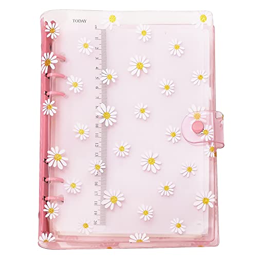 A6/A5 6 Löcher, bunter PVC-Einband, runder Ringordner mit Schnappverschluss, Loseblattordner, persönlicher Organizer (Pink Daisy, A5 combo) von Zelten