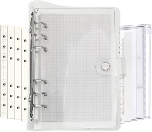 A6/A5 6 Löcher, bunter PVC-Einband, runder Ringordner mit Schnappverschluss, Loseblattordner, persönlicher Organizer (weiß, A5 combo) von Zelten