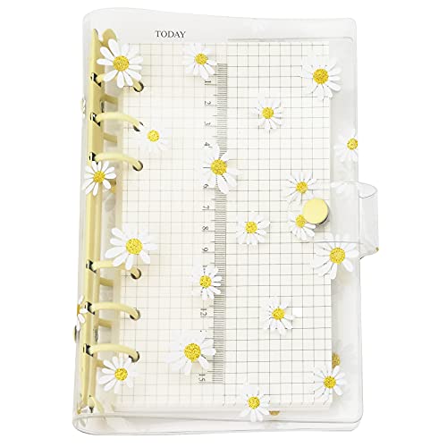 A6/A5 6 Löcher bunte PVC-Abdeckung, runder Ringordner mit Druckknopfverschluss, Ordner für lose Blätter, Notizbuch, Nachfüllpackung, DIY, Scrapbooking, Binder Cover Protector Yellow Daisy, A6 mini set von Zelten