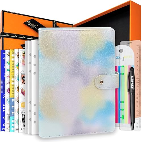 Zelten PU Leder Persönliches Notizbuch Planer mit 67 Seiten Planer Papiere 6 Löcher Ringbinder Stifthalter Magnetische Schnalle (Blue Dream, A5 Gift Box) von Zelten