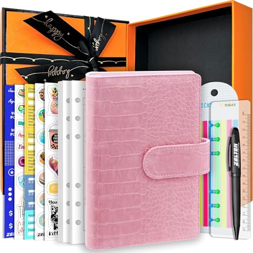Zelten PU Leder Persönliches Notizbuch Planer mit 67 Seiten Planer Papiere 6 Löcher Ringbinder Stifthalter Magnetische Schnalle (Pink Crocodile Pattern, A6 Gift Box) von Zelten