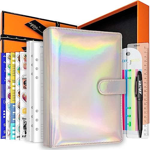 Zelten PU Leder Persönliches Notizbuch Planer mit 67 Seiten Planer Papiere 6 Löcher Ringbinder Stifthalter Magnetische Schnalle (Rainbow, A5 Gift Box) von Zelten