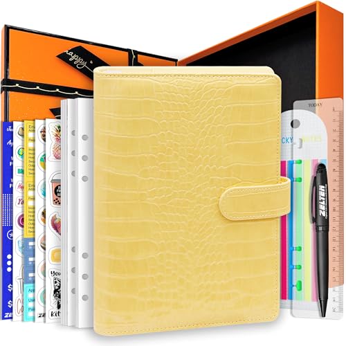 Zelten PU Leder Persönliches Notizbuch Planer mit 67 Seiten Planer Papiere 6 Löcher Ringbinder Stifthalter Magnetische Schnalle (Yellow Crocodile Pattern, A5 Gift Box) von Zelten