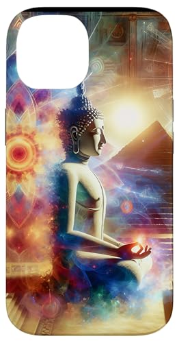 Buddha mit Pyramiden und heiliger Geometrie Hülle für iPhone 14 von Zen Creations
