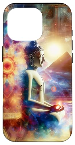 Buddha mit Pyramiden und heiliger Geometrie Hülle für iPhone 16 Pro von Zen Creations