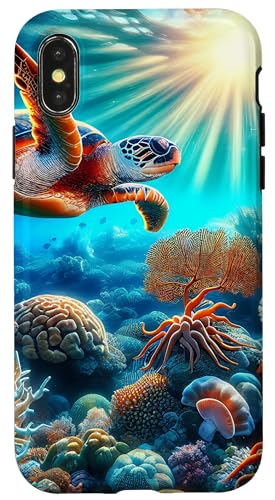 Hülle für iPhone X/XS Meeresschildkröte schwimmen im Ozean Korallenriff von Zen Creations