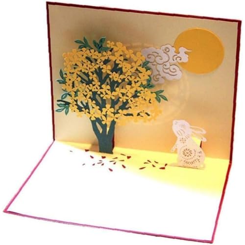 Zenarao 3D Grußkarten, Hase Pop Up Karte, 3D Hasenblume Pop Up Karten mit Umschlag Mitte Herbst Festival Einladungskarten, 3D Geburtstagskarte von Zenarao