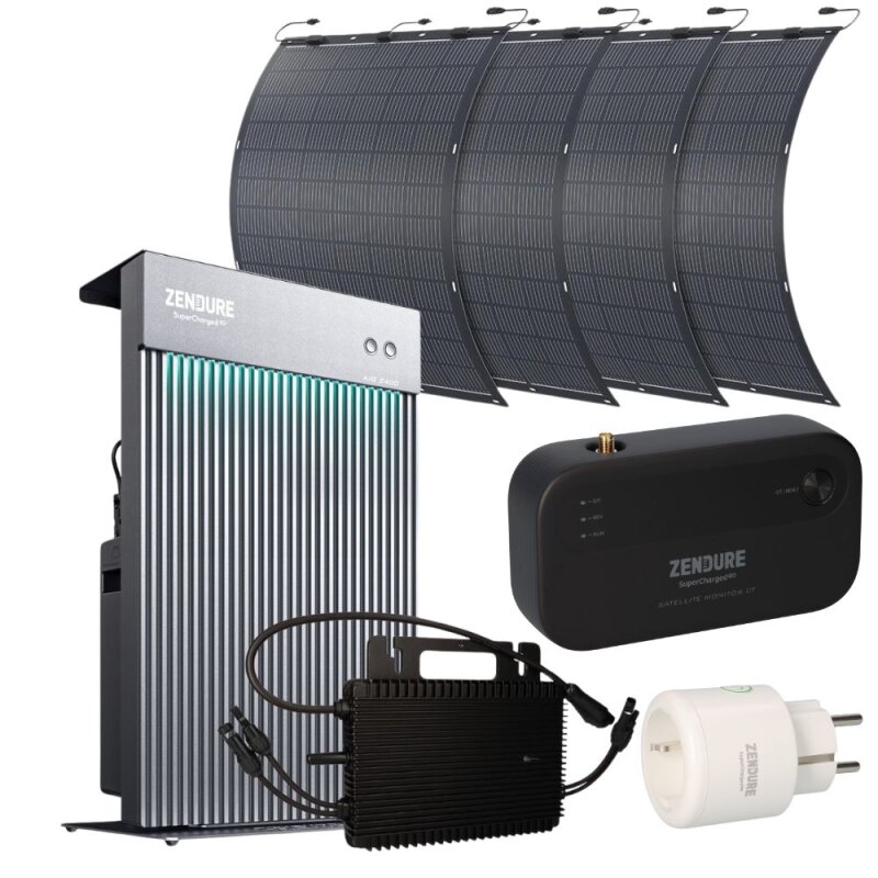 Zendure Balkonkraftwerk Speicher AiO 2,4 kWh + Mikrowechselrichter 800W + 4x flexibles Solarpanel + Smart Plug & Strommessgerät 0% MwSt nach §12 Abs. 3 UstG Zendure Balkonkraftwerk Speicher AiO 2,4 kWh + Mikrowechselrichter 800W + 4x flexibles Solarpanel + Smart Plug & Strommessgerät 0% MwSt nach §12 Abs. 3 UstG von Zendure