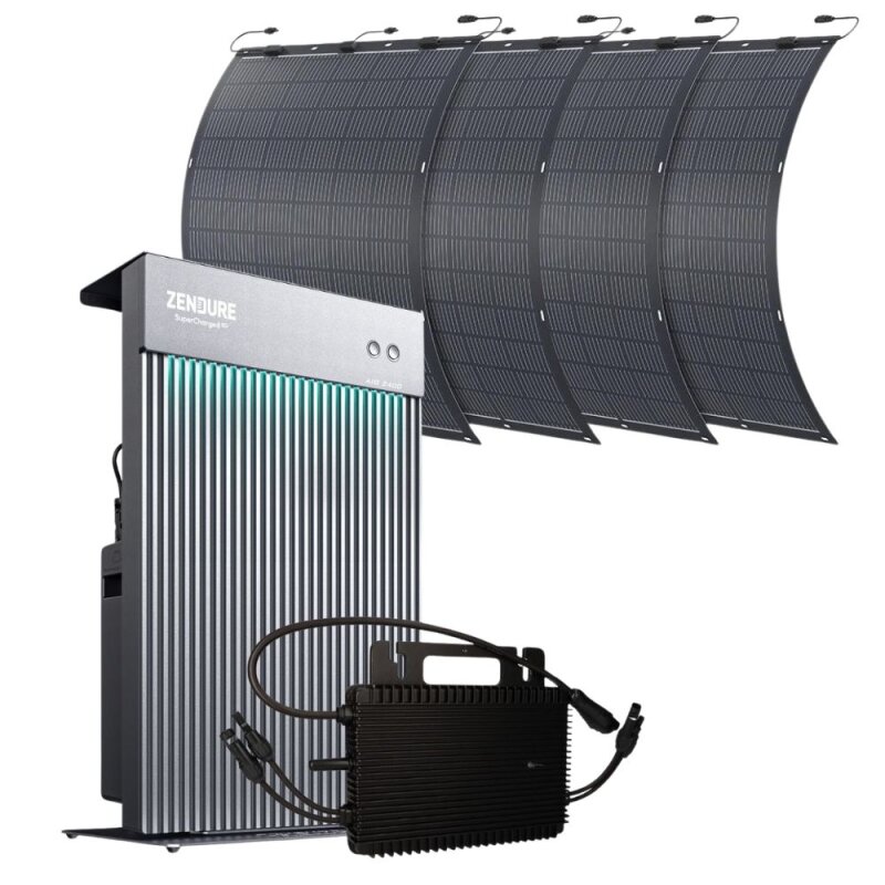 Zendure Balkonkraftwerk Speicher AiO 2,4 kWh + Mikrowechselrichter 800W + 4x flexibles Solarpanel von Zendure