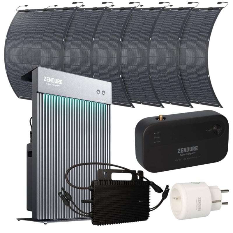 Zendure Balkonkraftwerk Speicher AiO 2,4 kWh + Mikrowechselrichter 800W + 6x flexibles Solarpanel + Smart Plug & Strommessgerät 0% MwSt nach §12 Abs. 3 UstG Zendure Balkonkraftwerk Speicher AiO 2,4 kWh + Mikrowechselrichter 800W + 6x flexibles Solarpanel + Smart Plug & Strommessgerät 0% MwSt nach §12 Abs. 3 UstG von Zendure