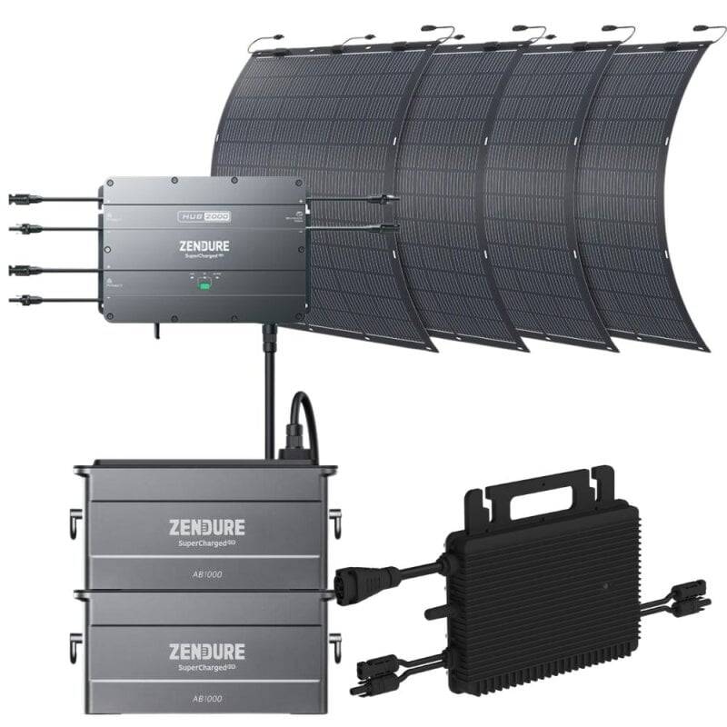 Zendure SolarFlow2000 2x AB1000 + Wechselrichter + 4x 210W Solarpanel von Zendure