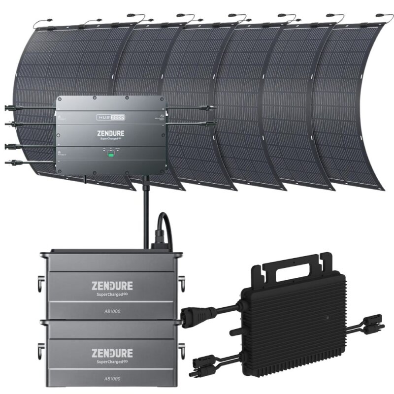 Zendure SolarFlow2000 2x AB1000 + Wechselrichter + 6x 210W Solarpanel von Zendure
