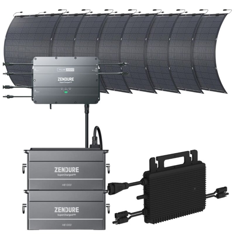 Zendure SolarFlow2000 2x AB1000 + Wechselrichter + 8x 210W Solarpanel von Zendure