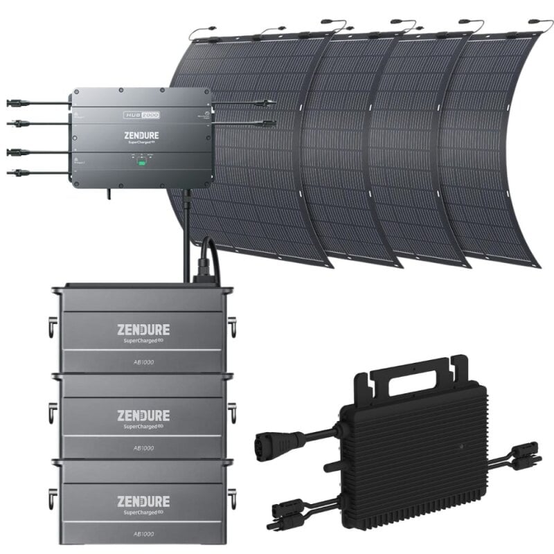 Zendure SolarFlow2000 3x AB1000 + Wechselrichter + 4x 210W Solarpanel von Zendure