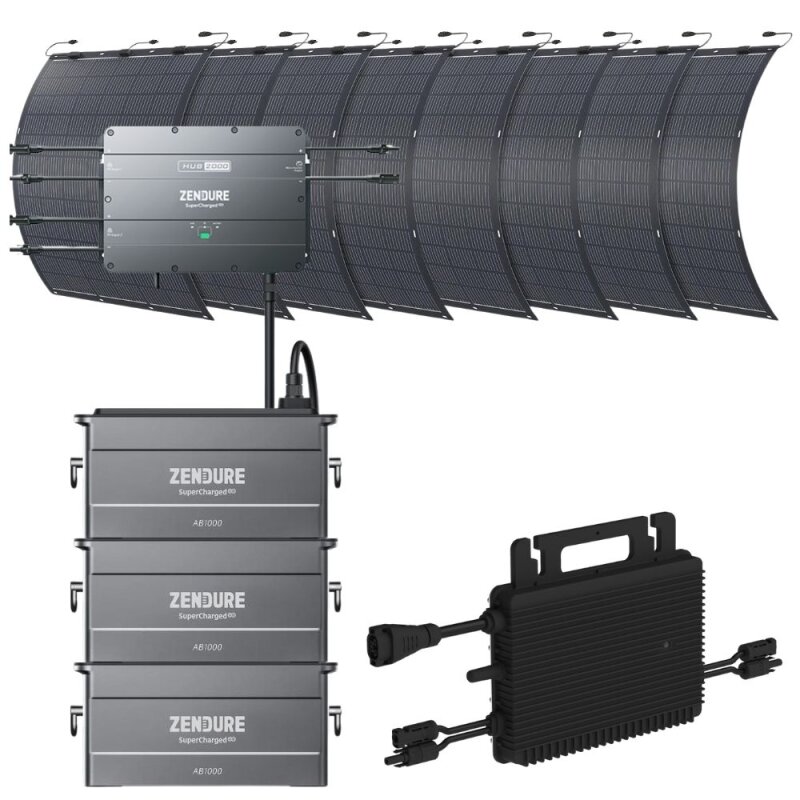 Zendure SolarFlow2000 3x AB1000 + Wechselrichter + 8x 210W Solarpanel von Zendure