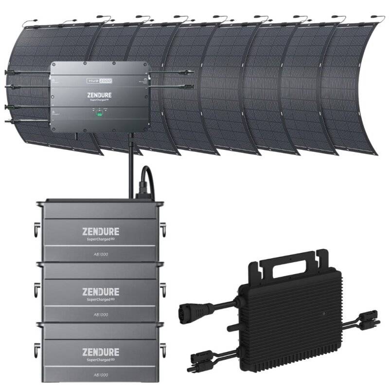 Zendure SolarFlow2000 3x AB1000 + Wechselrichter + 8x 210W Solarpanel 0% MwSt nach §12 Abs. 3 UstG von Zendure