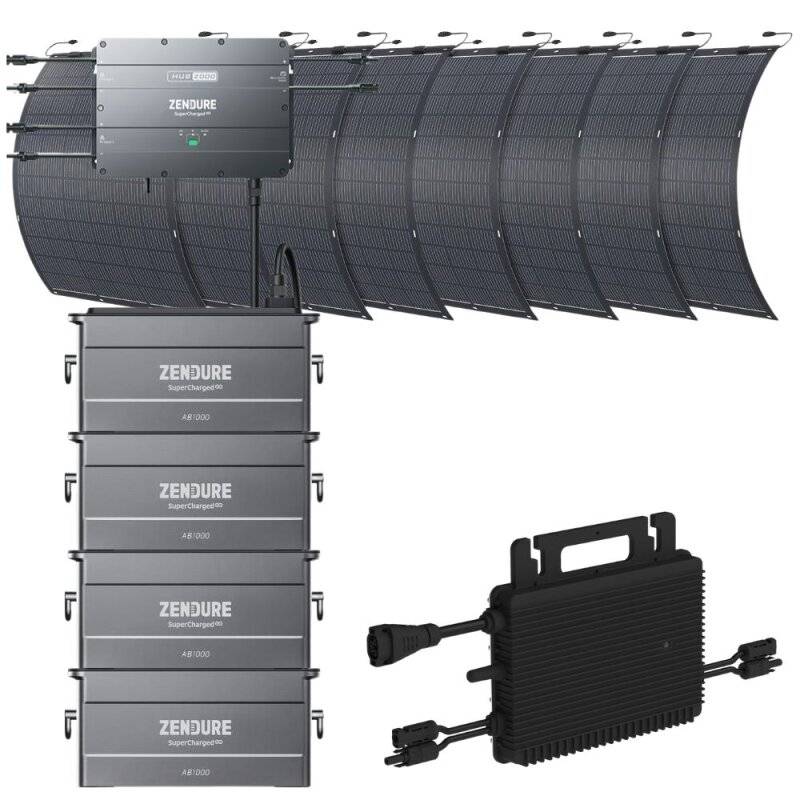 Zendure SolarFlow2000 4x AB1000 + Wechselrichter + 8x 210W Solarpanel 0% MwSt nach §12 Abs. 3 UstG von Zendure