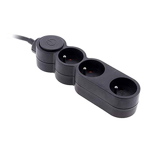 Zenitech - Homeblock 3 Steckdosen 16A 2P+E mit Schalter und extraflachem Stecker - Schwarz - HO5VV-F 3G1 Kabel 1,5 m von Zenitech