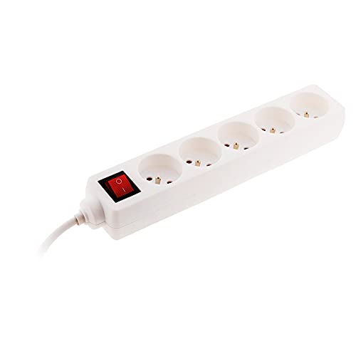 Zenitech- 5-Steckdosenblock mit Schalter und extraflachem Stecker Weiß 1m - NF von Zenitech