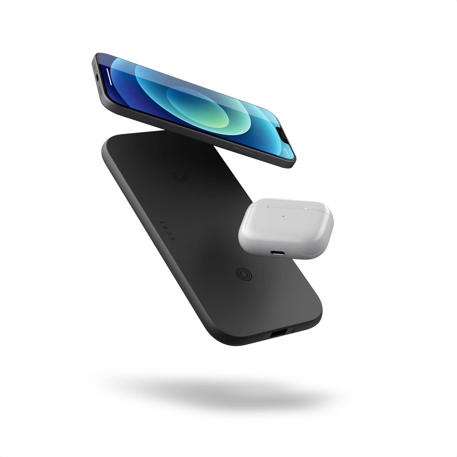 ZENS Dual Fast Wireless Charger - Induktive Ladematte + AC-Netzteil - 20 Watt - Apple Fast Charge, FC - Schwarz (ZEDC12B/00) von Zens