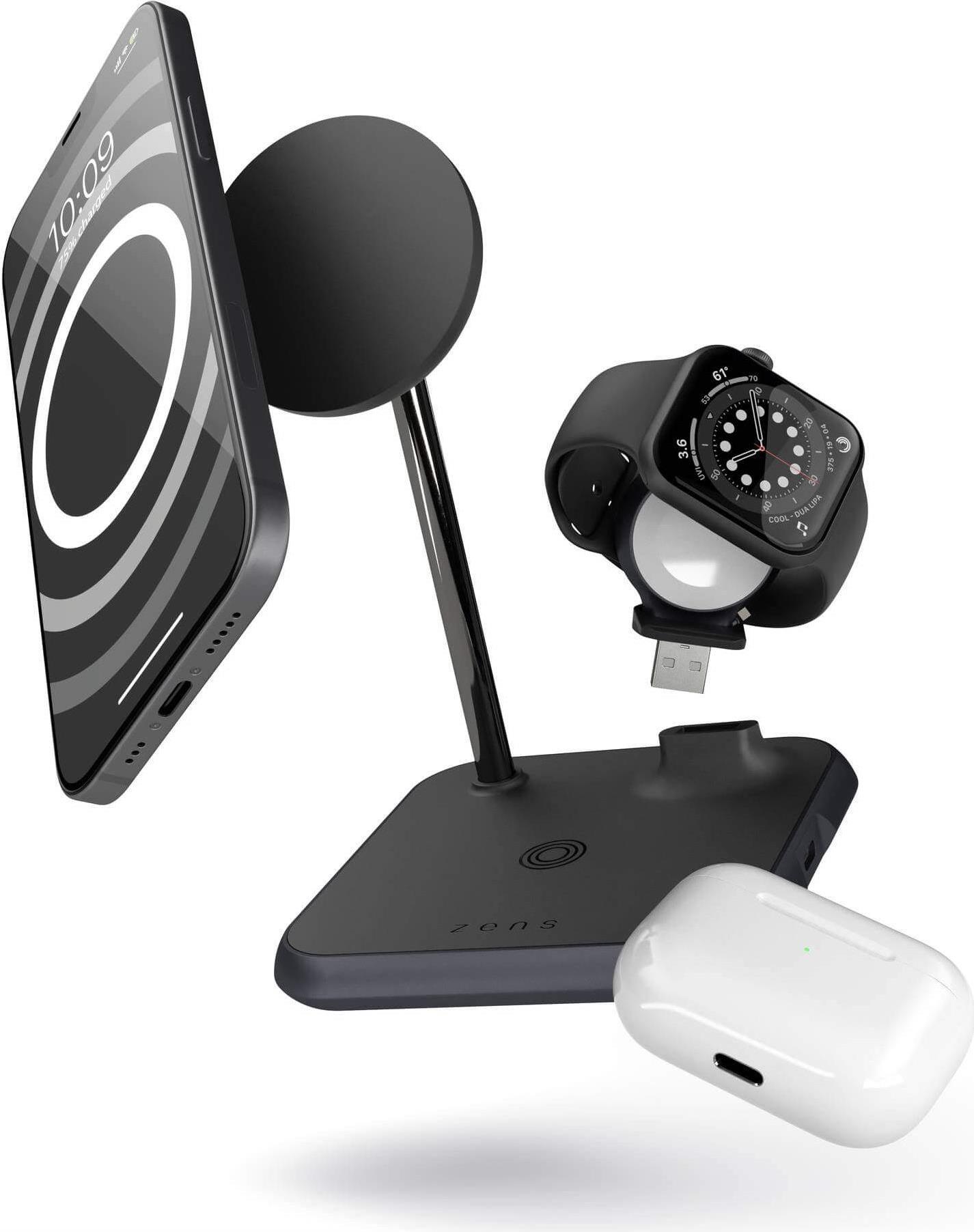 Zens Aluminium Series 4 in 1 Magnetic Wireless Charger + Watch - 1x 7,5W - Qi - schwarz - ZEDC20B/00 (ZEDC20B/00) von Zens