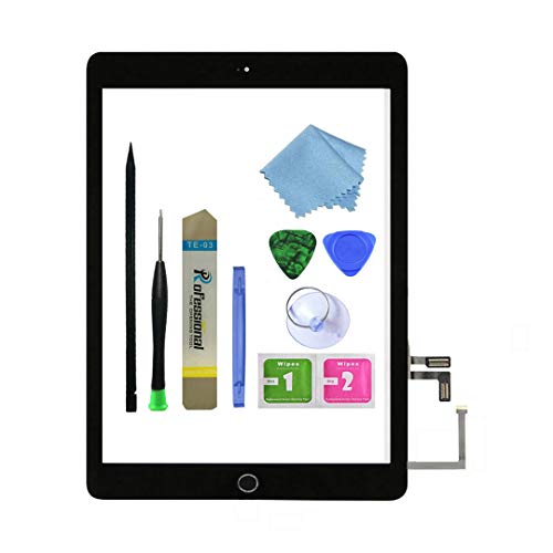 Zentop Touchscreen-Digitizer für schwarzes iPad 5 2017 9,7 Zoll (A1822, A1823), Teil mit Home-Taste, Kamera-Halterung, vorinstallierter Klebstoff, Werkzeug-Set von Zentop