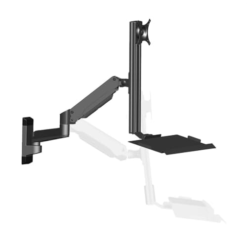Schreibtisch-Monitorhalterung, Industrieller Monitorarm zur Wandmontage mit klappbarer Tastaturablage, passend for 32-Zoll-Monitore, Verbessern Sie Ihr Desktop-Setup(Black) von Zephyria