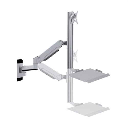 Schreibtisch-Monitorhalterung, Industrieller Monitorarm zur Wandmontage mit klappbarer Tastaturablage, passend for 32-Zoll-Monitore, Verbessern Sie Ihr Desktop-Setup(Silver) von Zephyria